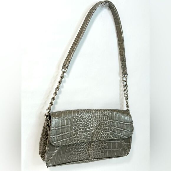 Liz Claiborne Metallic Croc Embossed Faux Leather Mini Bag with Chain Strap - Picture 2 of 12